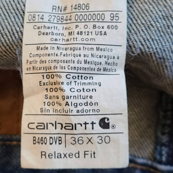 CARHARTT 100% Cotton Relaxed Fit Straight Leg Jeans B460‎ DVB Men's Size 36 - Picture 9 of 10